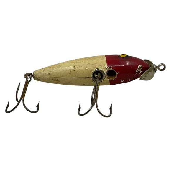 Vintage Wooden Fishing Lure Red Head White Body Propeller Topwater - Picture 4 of 5